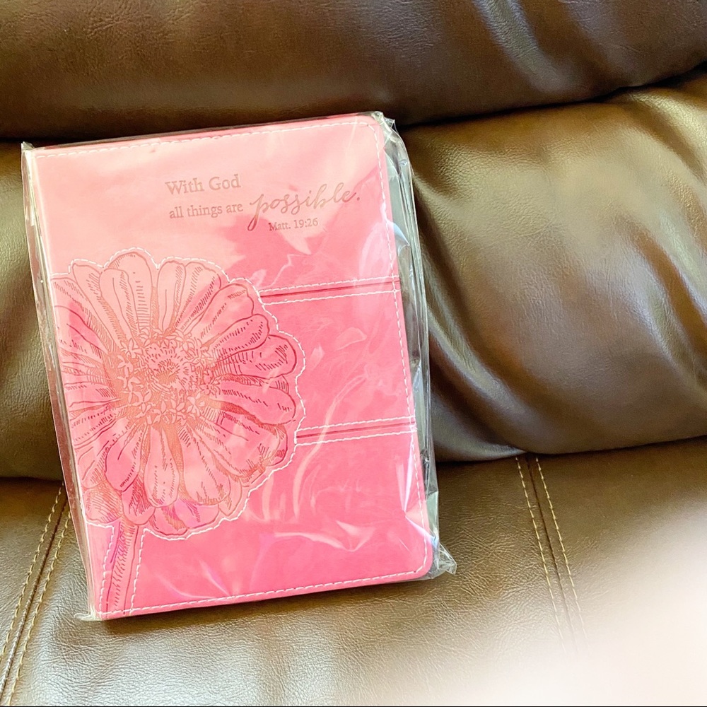 Christian art gifts pink faux leather journal
